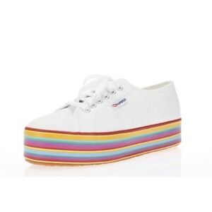 Superga White Canvas Rainbow Platform Sneakers Women's US 7.5 EU 40